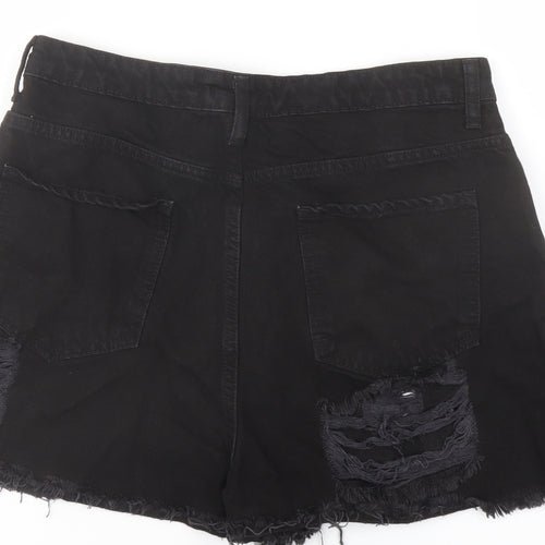PRETTYLITTLETHING Womens Black Cotton Mom Shorts Size 12 L3 in Regular Button