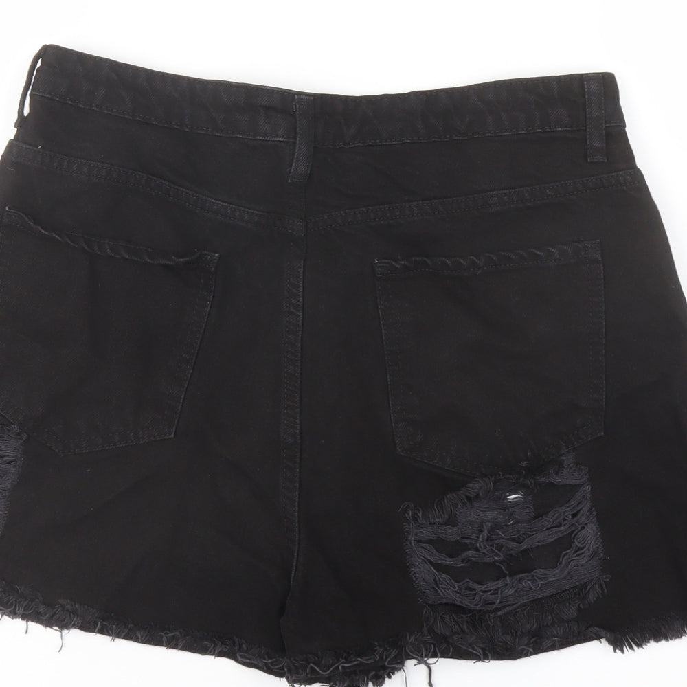 PRETTYLITTLETHING Womens Black Cotton Mom Shorts Size 12 L3 in Regular Button