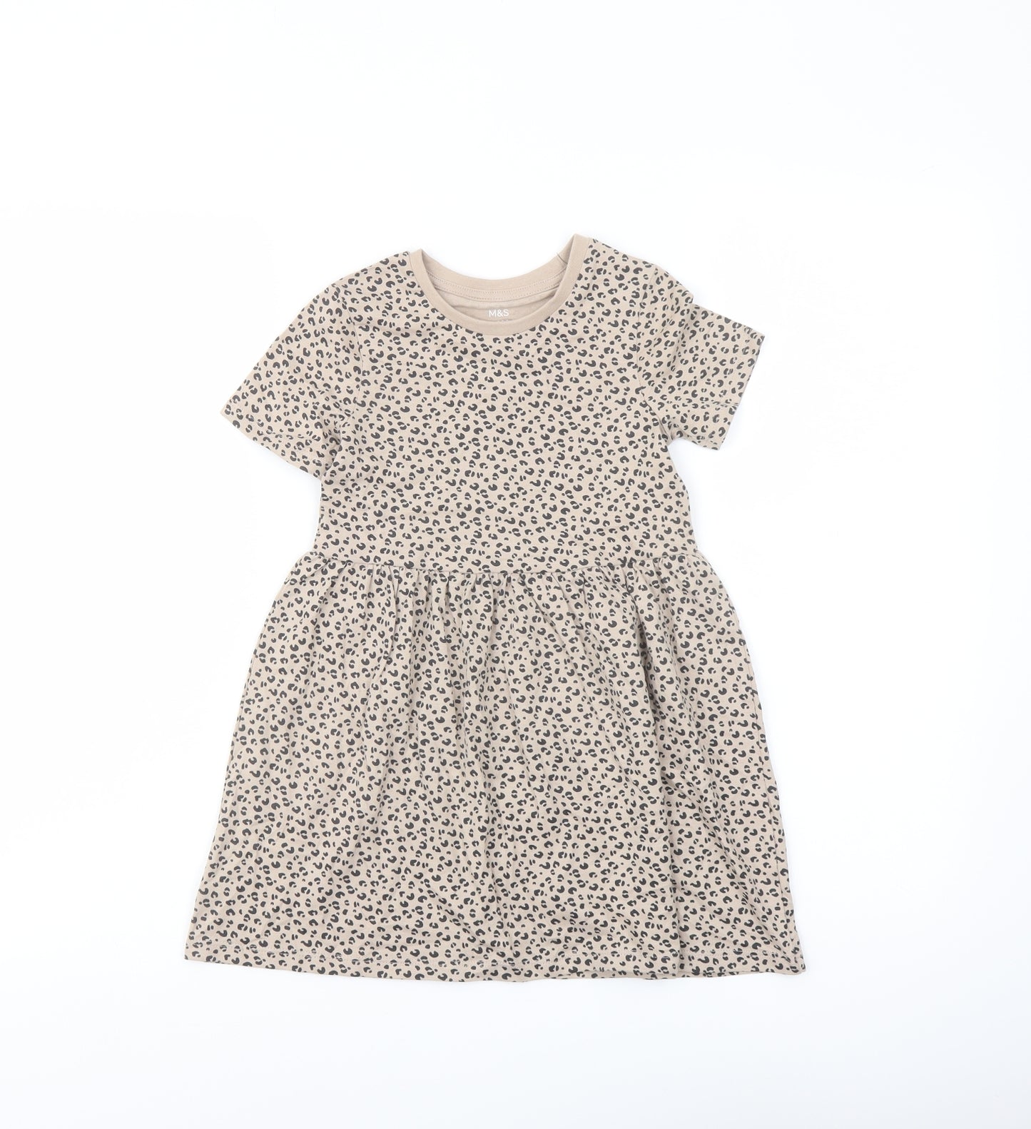 Marks and Spencer Girls Beige Animal Print Cotton A-Line Size 4-5 Years Cowl Neck Pullover
