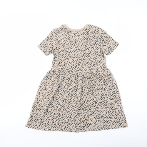 Marks and Spencer Girls Beige Animal Print Cotton A-Line Size 4-5 Years Cowl Neck Pullover