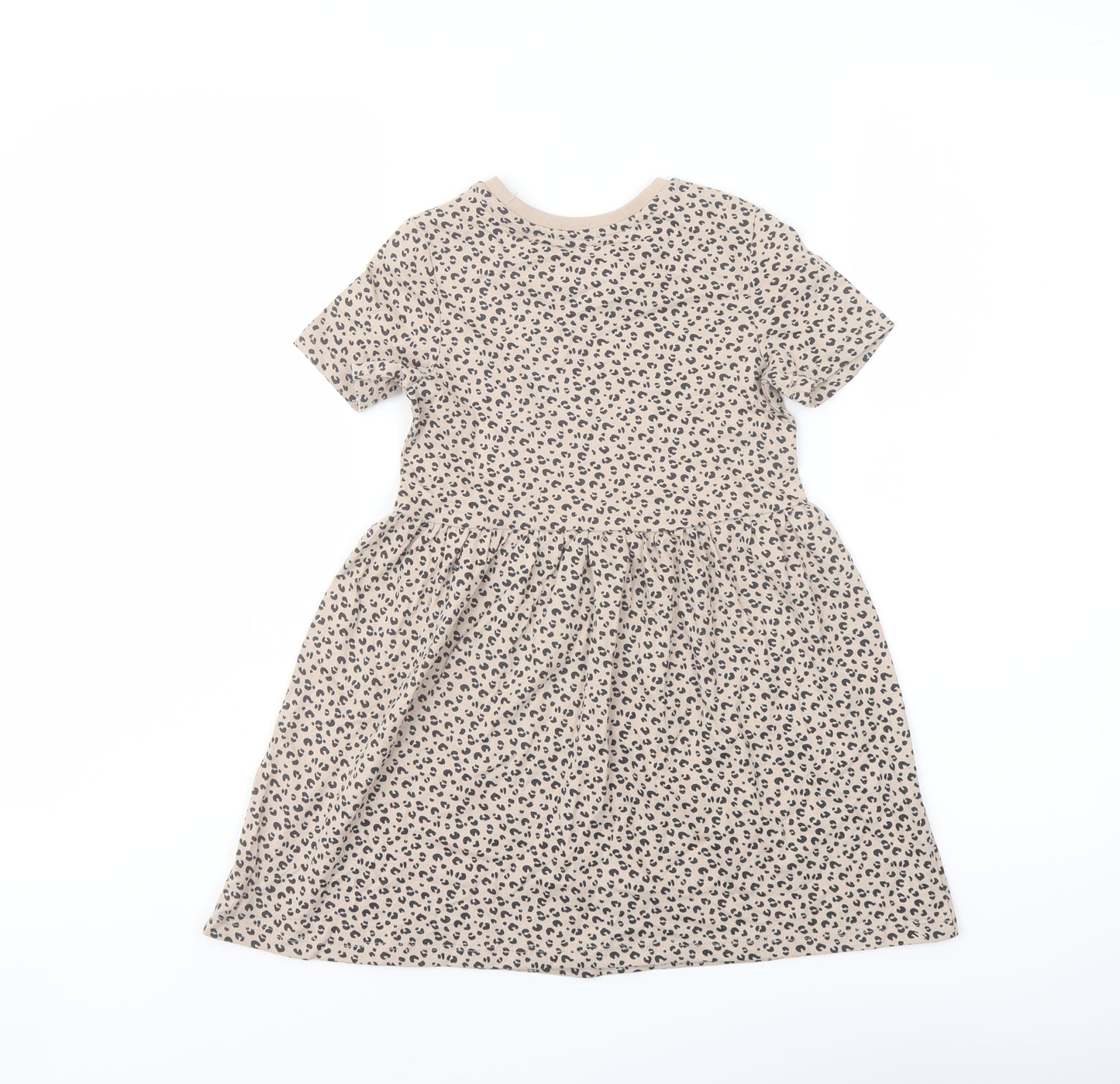 Marks and Spencer Girls Beige Animal Print Cotton A-Line Size 4-5 Years Cowl Neck Pullover