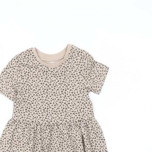 Marks and Spencer Girls Beige Animal Print Cotton A-Line Size 4-5 Years Cowl Neck Pullover