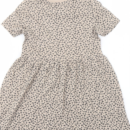 Marks and Spencer Girls Beige Animal Print Cotton A-Line Size 4-5 Years Cowl Neck Pullover