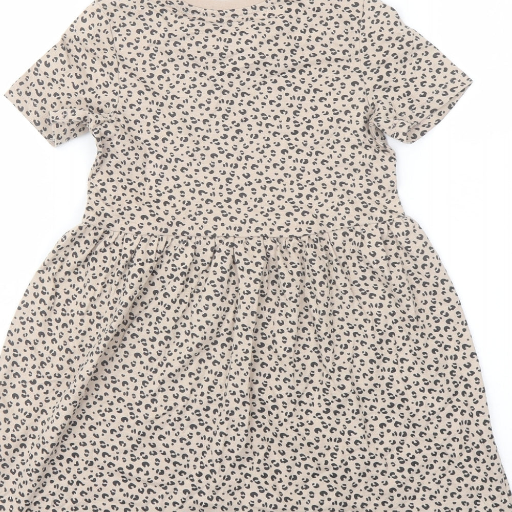 Marks and Spencer Girls Beige Animal Print Cotton A-Line Size 4-5 Years Cowl Neck Pullover