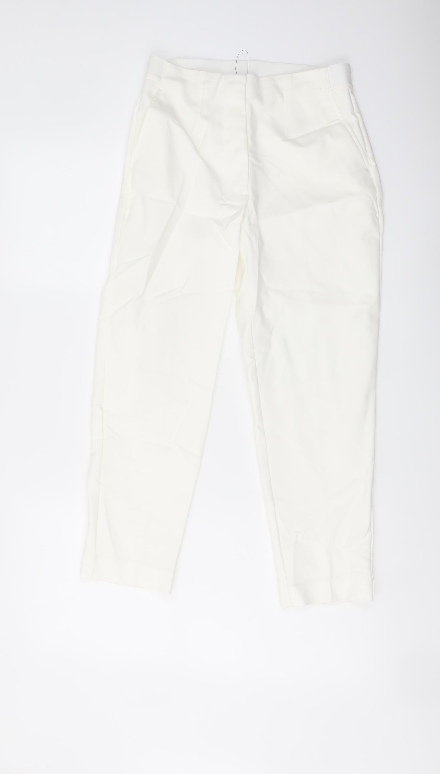 Marks and Spencer Womens Ivory Cotton Carrot Trousers Size 8 L24 in Regular