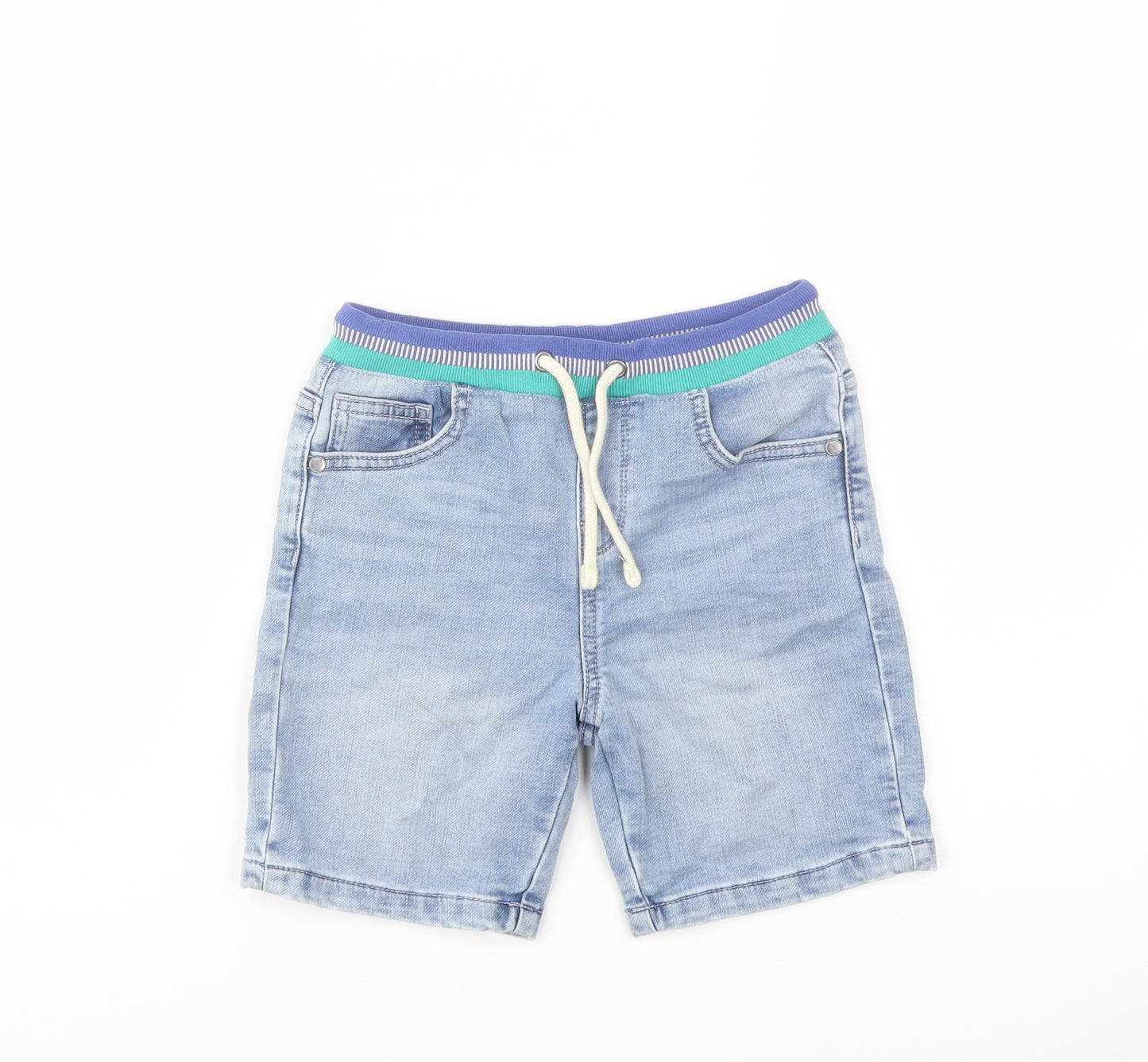 Marks and Spencer Boys Blue Cotton Bermuda Shorts Size 6-7 Years Regular Drawstring