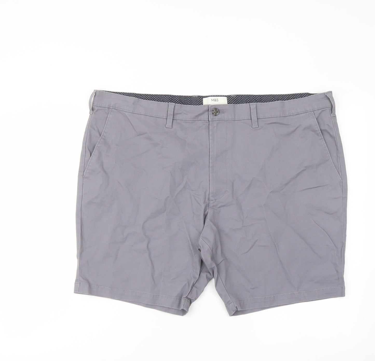 Marks and Spencer Mens Grey Cotton Chino Shorts Size 44 in L8 in Regular Button