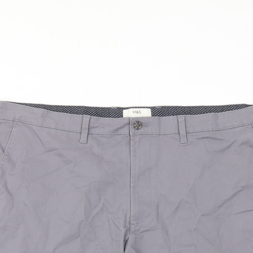 Marks and Spencer Mens Grey Cotton Chino Shorts Size 44 in L8 in Regular Button
