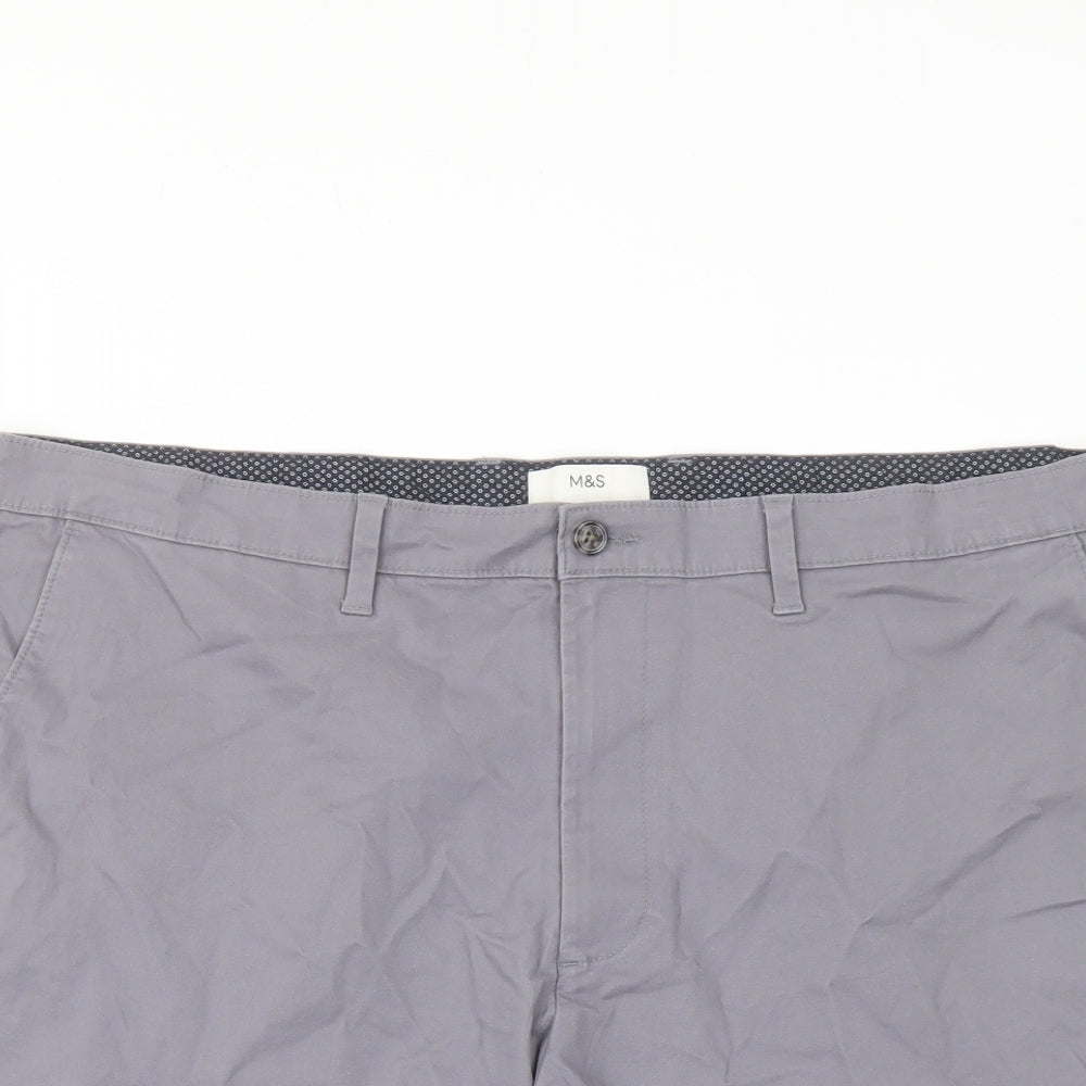 Marks and Spencer Mens Grey Cotton Chino Shorts Size 44 in L8 in Regular Button