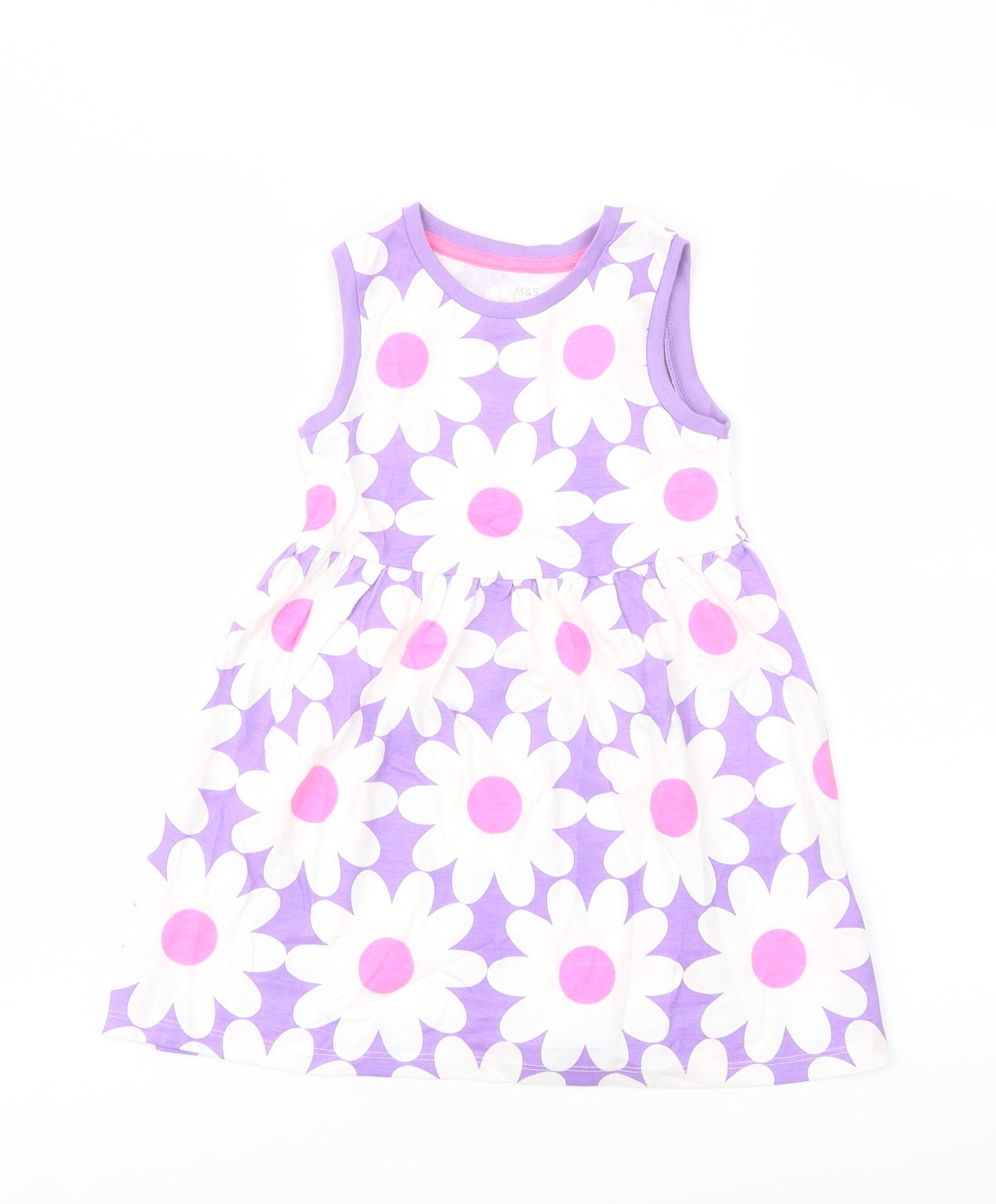 Marks and Spencer Girls Purple Floral Cotton A-Line Size 3-4 Years Crew Neck Pullover