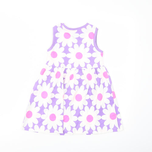 Marks and Spencer Girls Purple Floral Cotton A-Line Size 3-4 Years Crew Neck Pullover