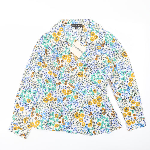 Girl in Mind Womens Multicoloured Floral Polyester Basic Blouse Size 8 Collared