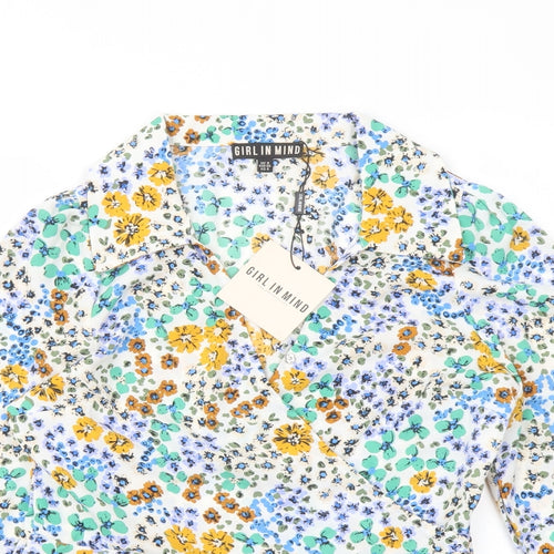 Girl in Mind Womens Multicoloured Floral Polyester Basic Blouse Size 8 Collared