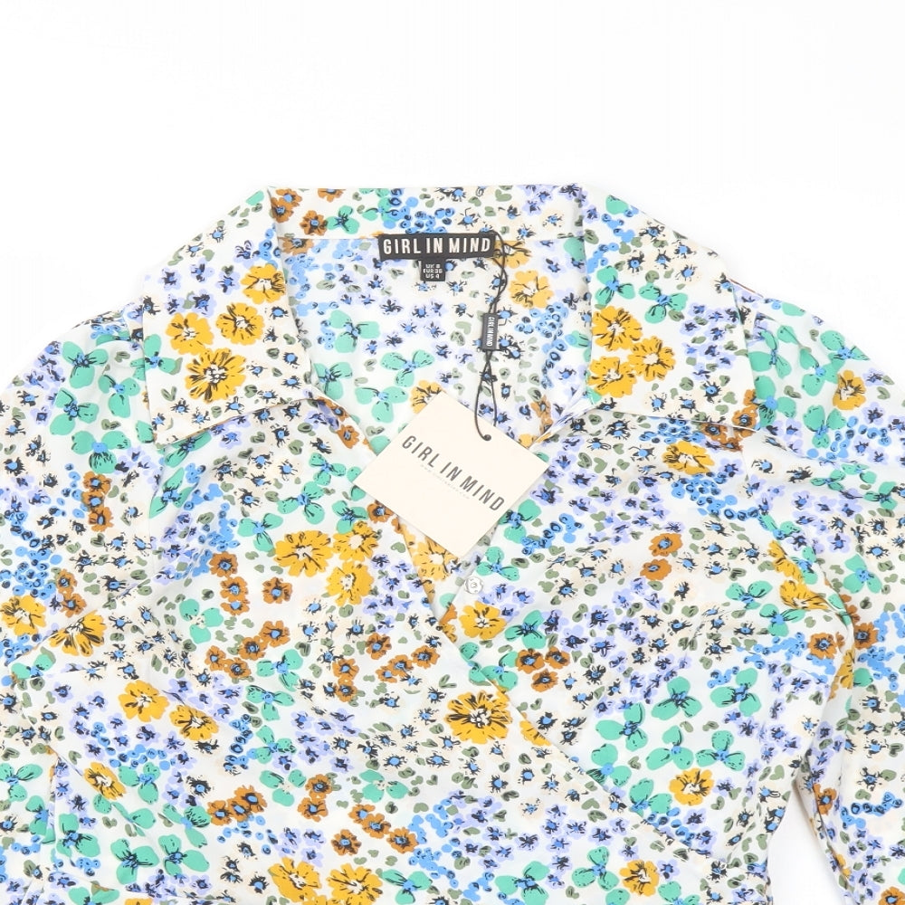 Girl in Mind Womens Multicoloured Floral Polyester Basic Blouse Size 8 Collared