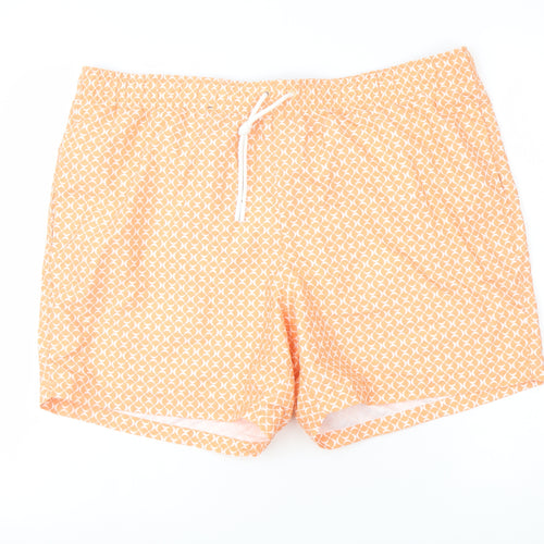 Marks and Spencer Mens Orange Geometric Polyester Sweat Shorts Size 2XL L6 in Regular Drawstring - Swim Shorts