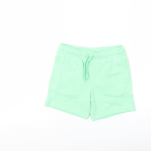 Marks and Spencer Boys Green Cotton Sweat Shorts Size 4-5 Years Regular Drawstring