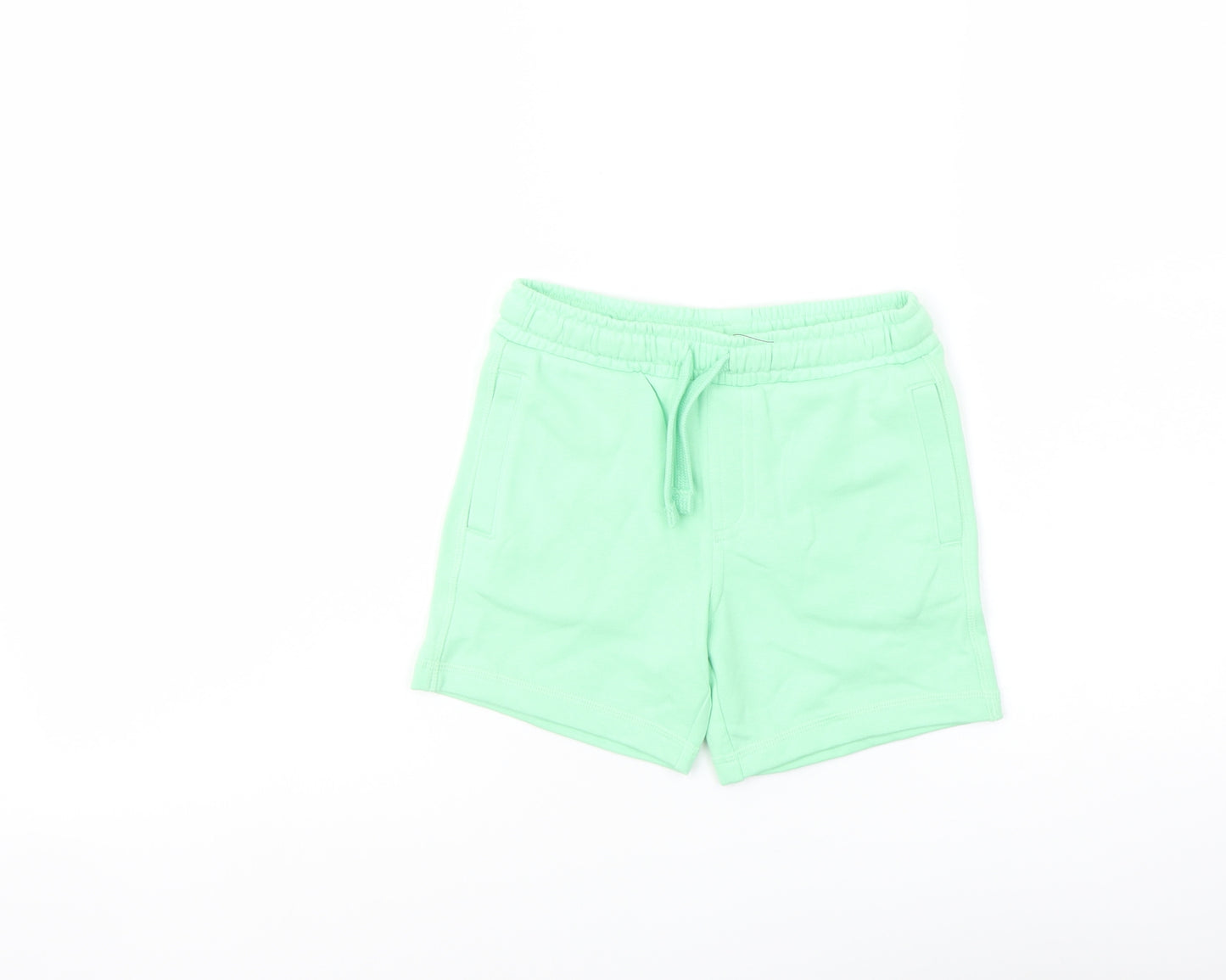 Marks and Spencer Boys Green Cotton Sweat Shorts Size 4-5 Years Regular Drawstring