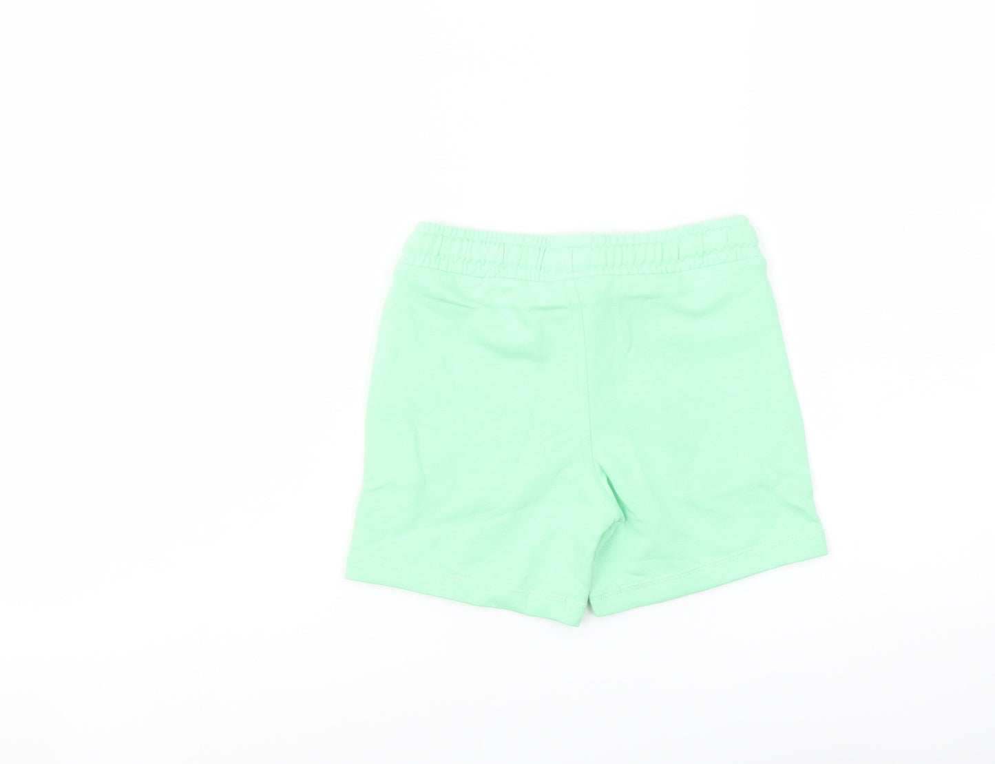 Marks and Spencer Boys Green Cotton Sweat Shorts Size 4-5 Years Regular Drawstring