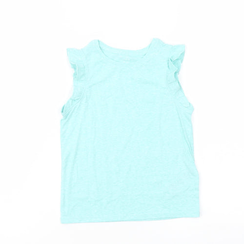 Marks and Spencer Girls Blue Polyester Basic T-Shirt Size 4-5 Years Crew Neck Pullover