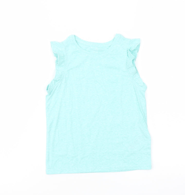 Marks and Spencer Girls Blue Polyester Basic T-Shirt Size 4-5 Years Crew Neck Pullover