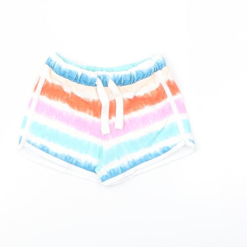 Marks and Spencer Girls Multicoloured Striped Cotton Sweat Shorts Size 4-5 Years Regular Drawstring