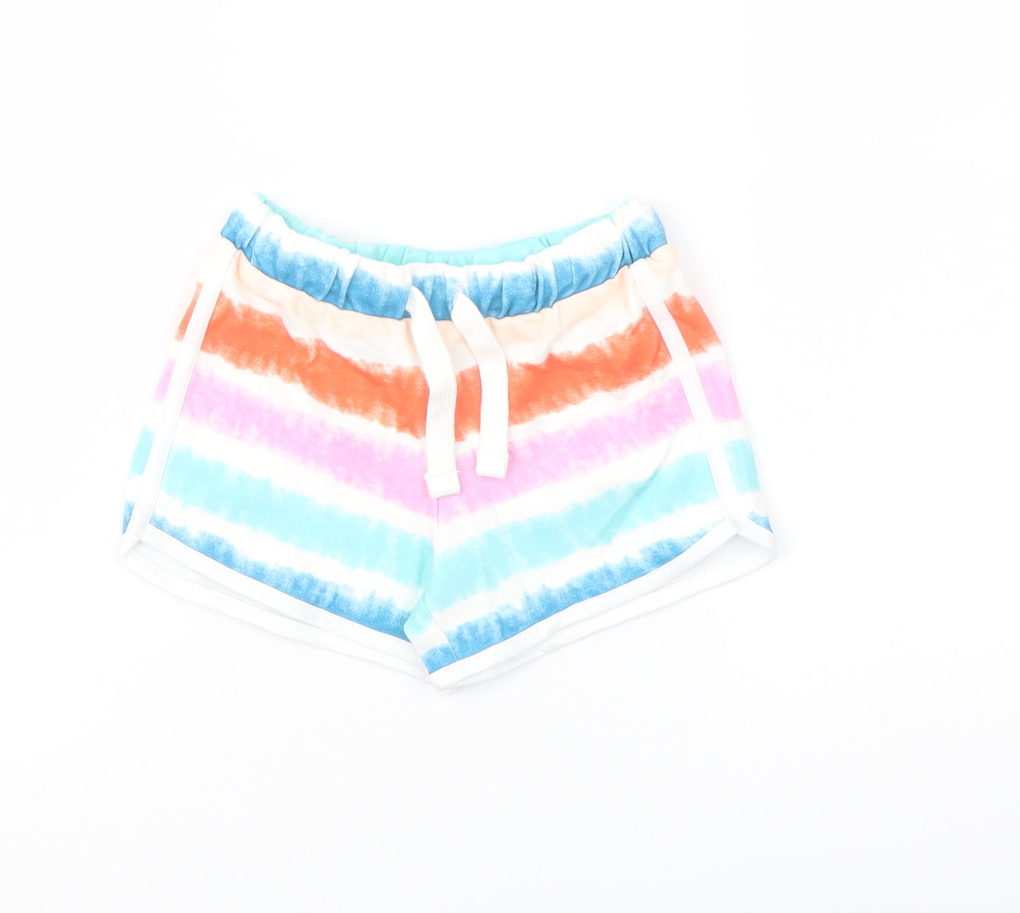 Marks and Spencer Girls Multicoloured Striped Cotton Sweat Shorts Size 4-5 Years Regular Drawstring