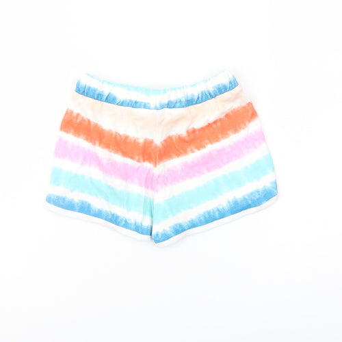 Marks and Spencer Girls Multicoloured Striped Cotton Sweat Shorts Size 4-5 Years Regular Drawstring