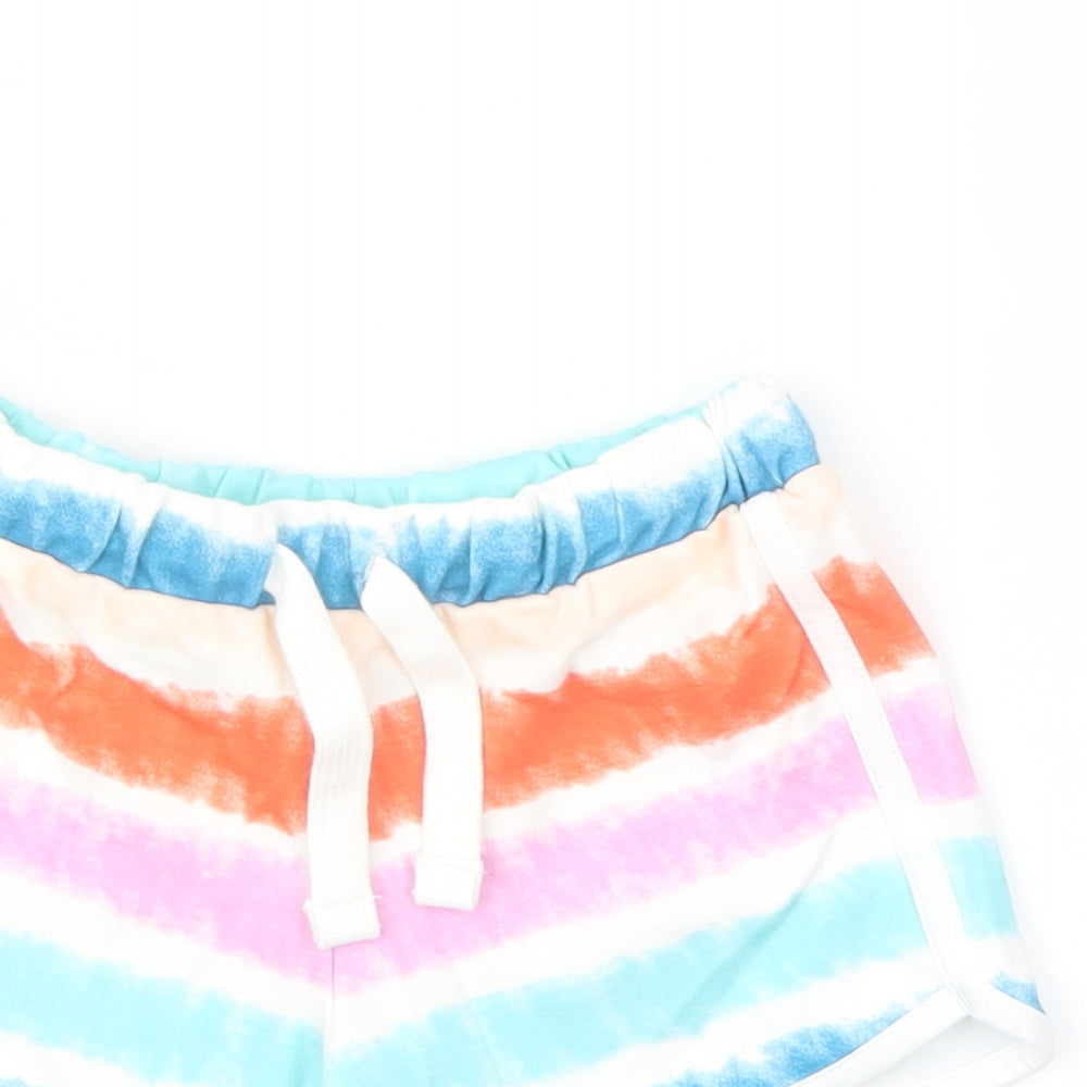 Marks and Spencer Girls Multicoloured Striped Cotton Sweat Shorts Size 4-5 Years Regular Drawstring