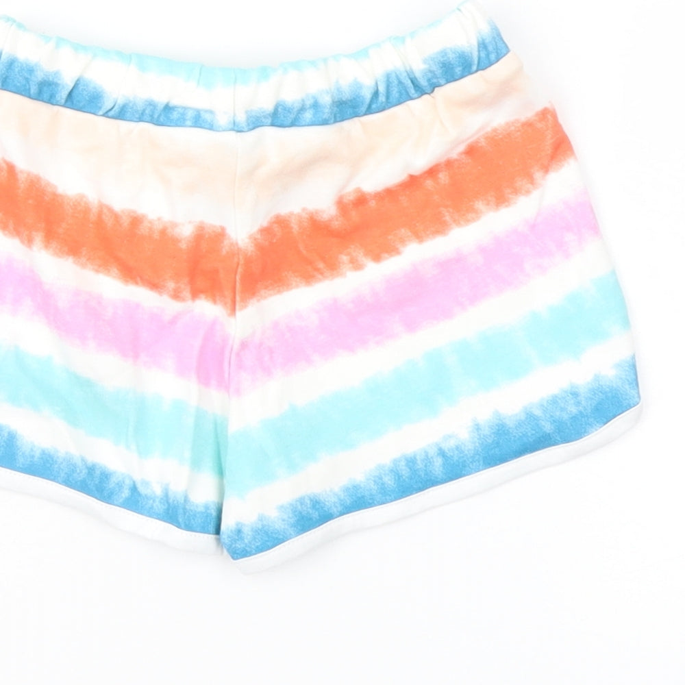 Marks and Spencer Girls Multicoloured Striped Cotton Sweat Shorts Size 4-5 Years Regular Drawstring