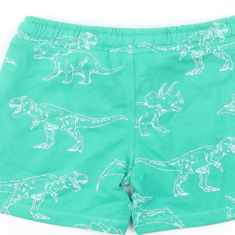 Marks and Spencer Boys Green Geometric Cotton Sweat Shorts Size 4-5 Years Regular Drawstring