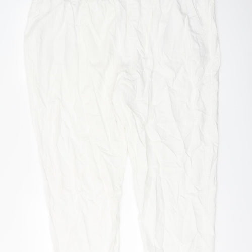 Marks and Spencer Womens White Linen Trousers Size 22 L26 in Regular Drawstring