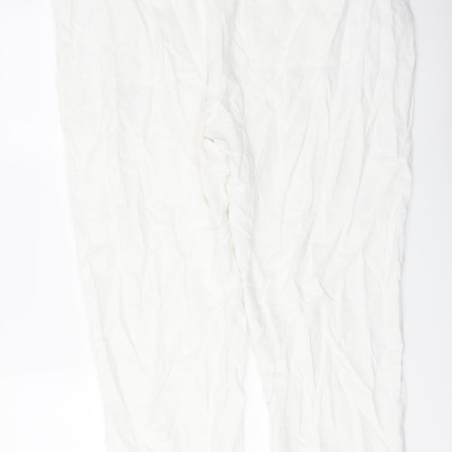 Marks and Spencer Womens White Linen Trousers Size 22 L26 in Regular Drawstring