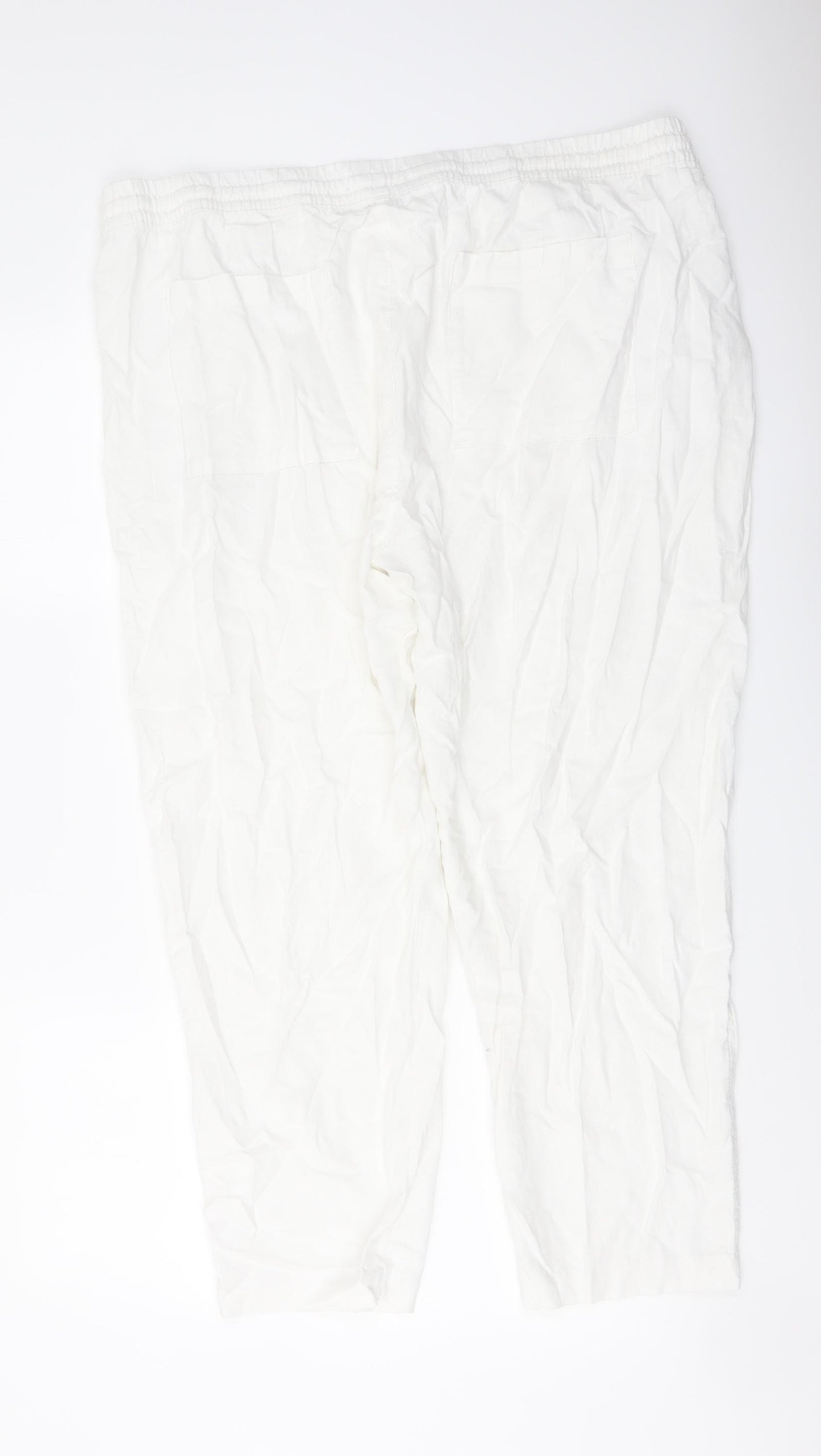 Marks and Spencer Womens White Linen Trousers Size 22 L26 in Regular Drawstring