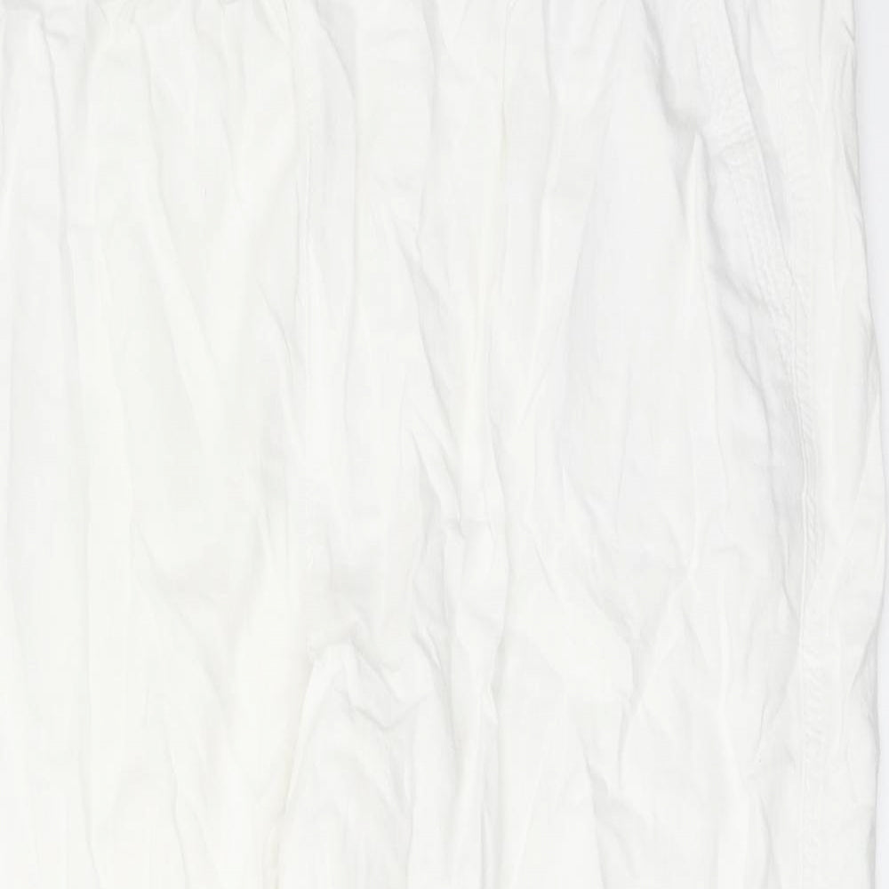 Marks and Spencer Womens White Linen Trousers Size 22 L26 in Regular Drawstring