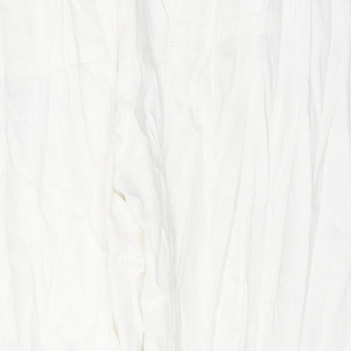Marks and Spencer Womens White Linen Trousers Size 22 L26 in Regular Drawstring