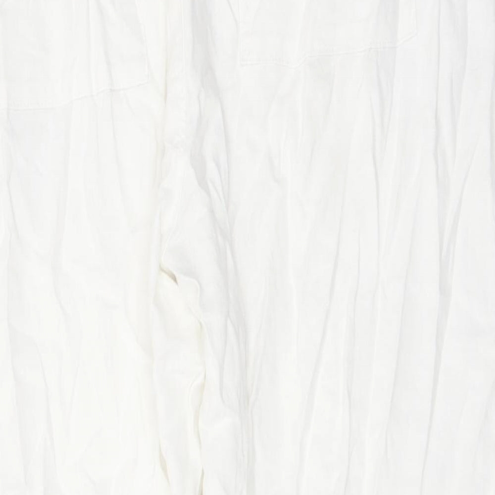 Marks and Spencer Womens White Linen Trousers Size 22 L26 in Regular Drawstring