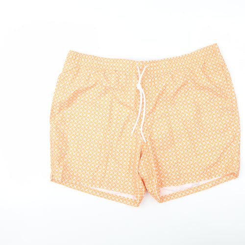 Marks and Spencer Mens Orange Geometric Polyester Sweat Shorts Size 2XL L6 in Regular Drawstring - Swim Shorts