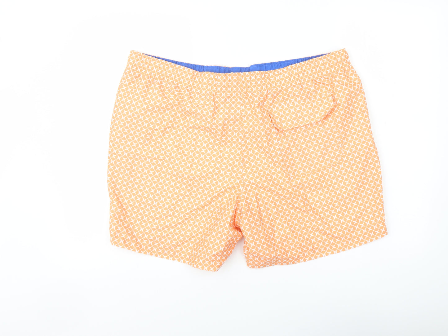 Marks and Spencer Mens Orange Geometric Polyester Sweat Shorts Size 2XL L6 in Regular Drawstring - Swim Shorts