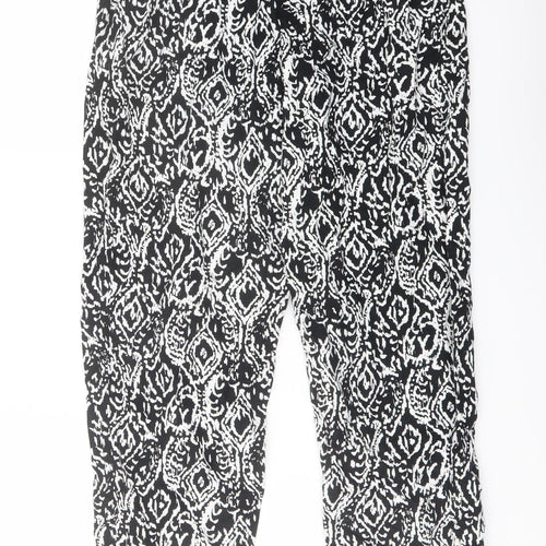 Marks and Spencer Womens Black Geometric Linen Trousers Size 8 L30 in Regular Drawstring