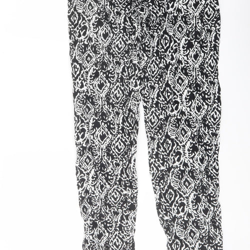 Marks and Spencer Womens Black Geometric Linen Trousers Size 8 L30 in Regular Drawstring