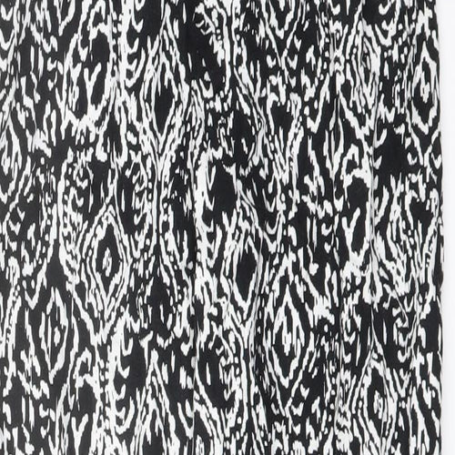 Marks and Spencer Womens Black Geometric Linen Trousers Size 8 L30 in Regular Drawstring
