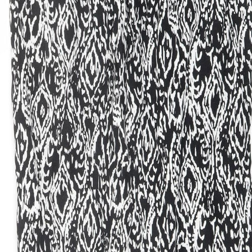 Marks and Spencer Womens Black Geometric Linen Trousers Size 8 L30 in Regular Drawstring