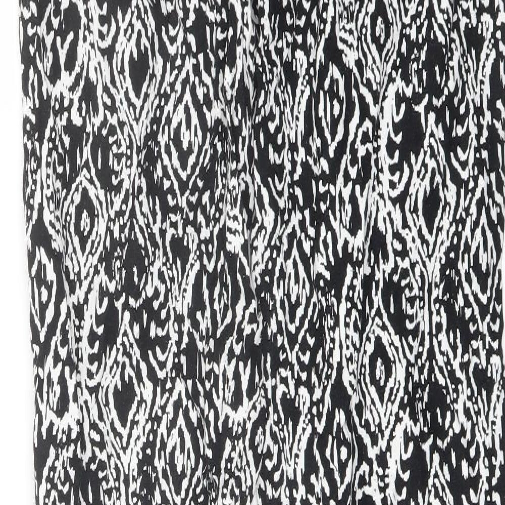 Marks and Spencer Womens Black Geometric Linen Trousers Size 8 L30 in Regular Drawstring