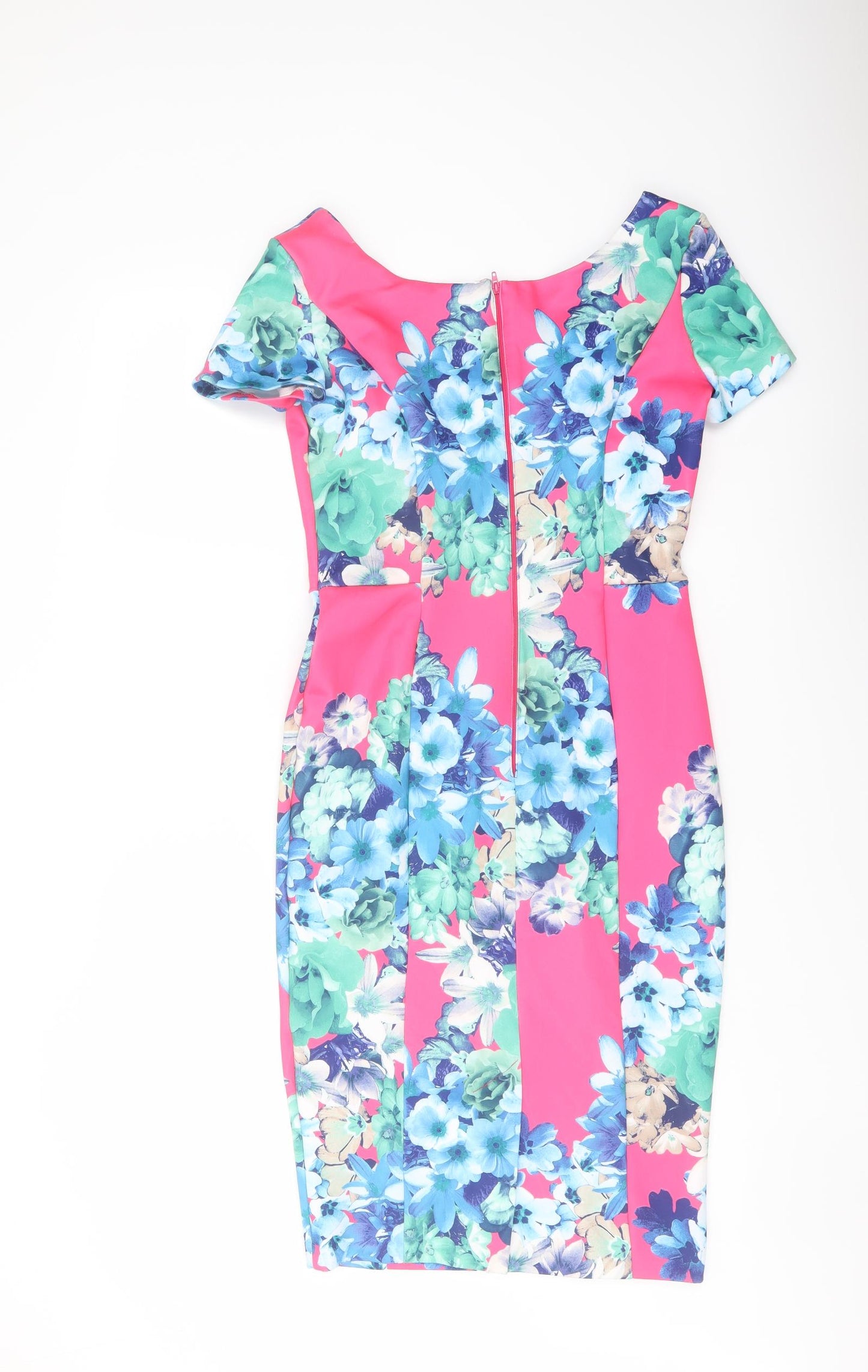 ASOS Womens Pink Floral Polyester Bodycon Size 10 V-Neck Zip