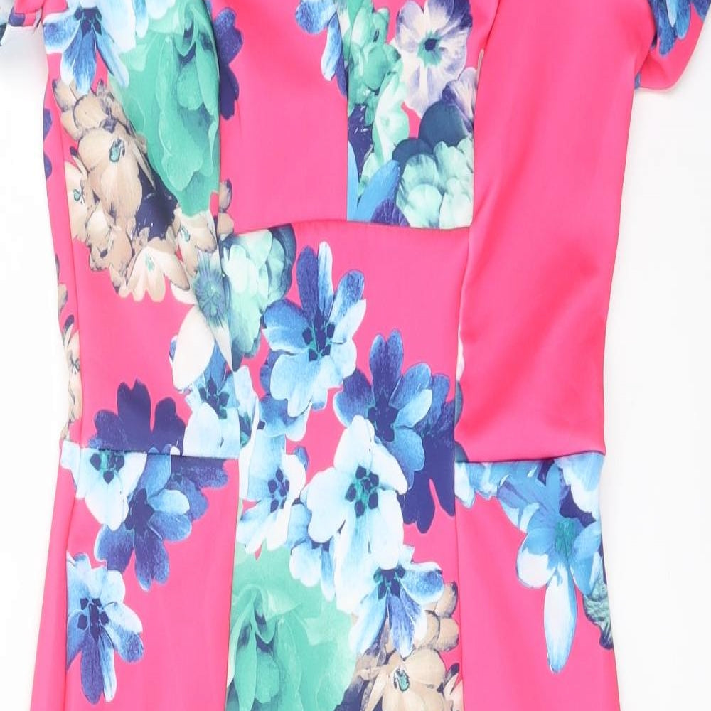 ASOS Womens Pink Floral Polyester Bodycon Size 10 V-Neck Zip