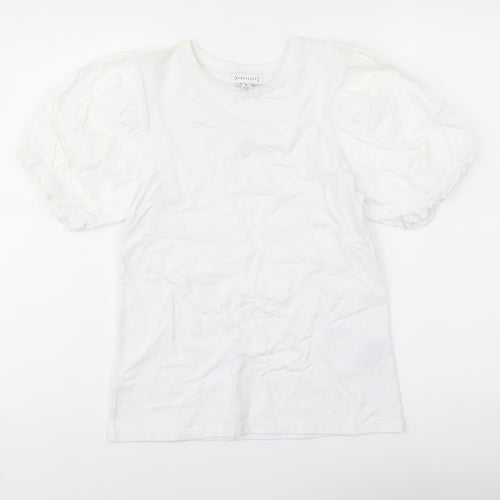 Warehouse Womens White Cotton Basic T-Shirt Size 8 Crew Neck