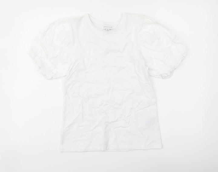 Warehouse Womens White Cotton Basic T-Shirt Size 8 Crew Neck