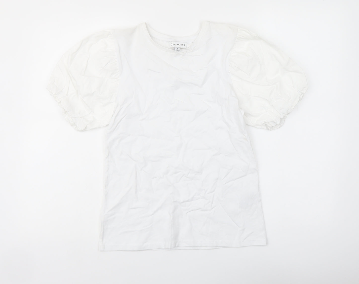 Warehouse Womens White Cotton Basic T-Shirt Size 8 Crew Neck