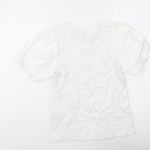 Warehouse Womens White Cotton Basic T-Shirt Size 8 Crew Neck