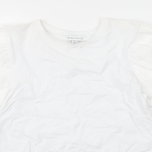 Warehouse Womens White Cotton Basic T-Shirt Size 8 Crew Neck